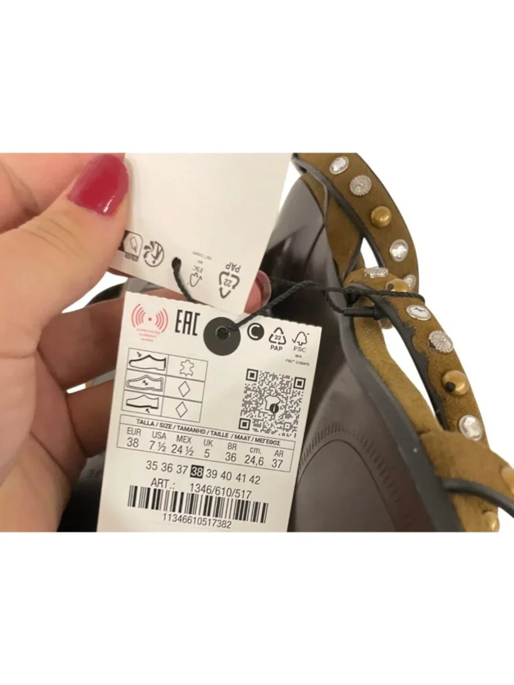 Zara Womens Suede Sandals EU 38 US 7.5 Olive Green Studded Heels 1346/610 NWOB - Picture 10 of 12